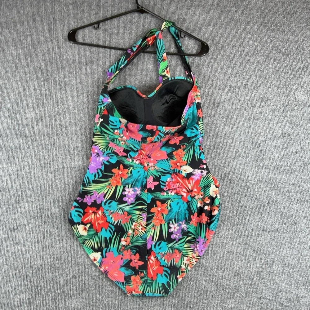Catalina Swimsuit Womens Medium 8-10 Tropical Floral Halter One Piece Padded